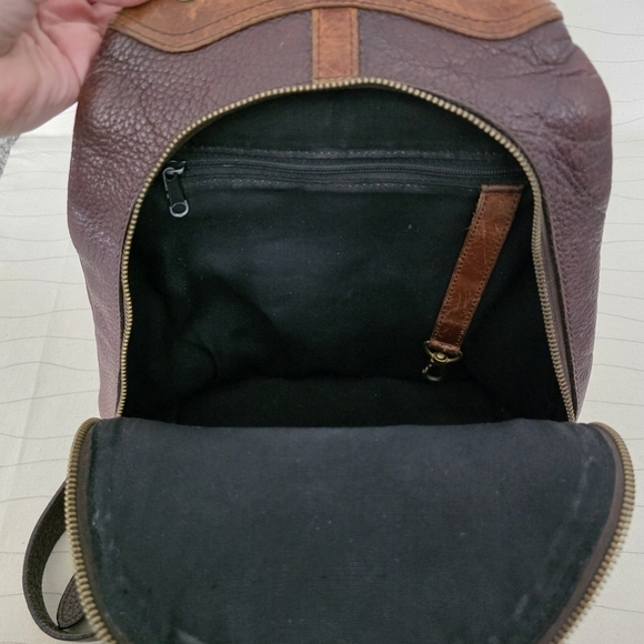 M London Womens Two Toned Brown Pebbled Leather Full Zip Backpack Handbag Purse - Picture 9 of 10